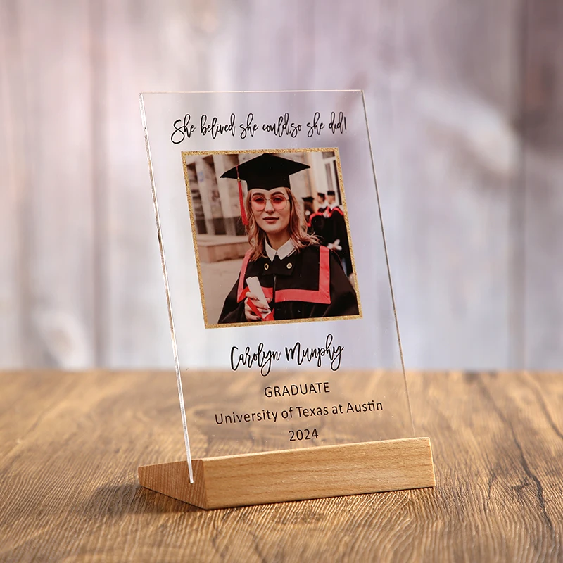 Personalized Wood Stand Graduating University Class of 2024 High School Congratulate Gift