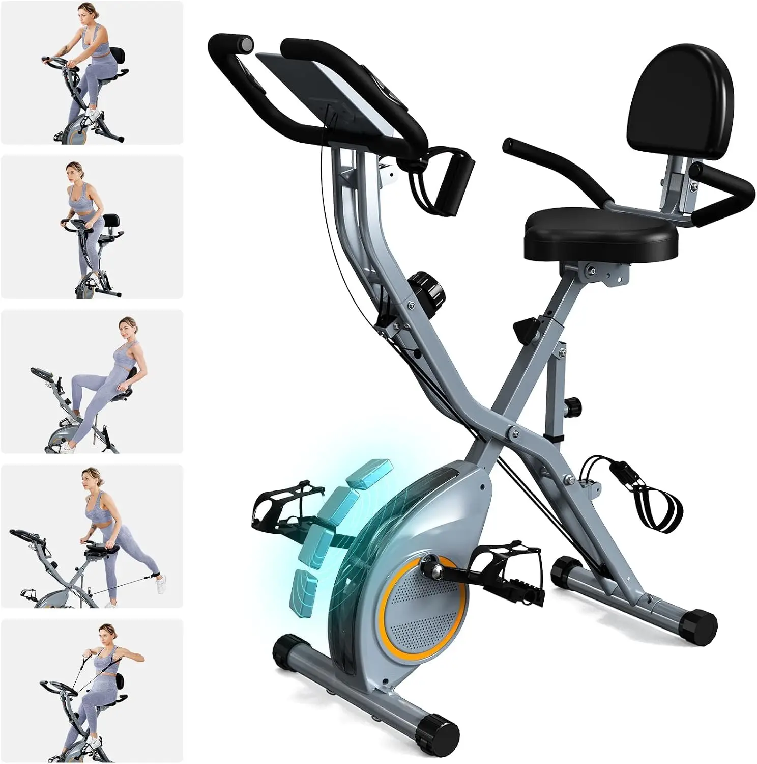Stationary Bikes for Home, 5 in 1 Foldable Exercise Bike for Seniors, Recumbent & Upright Indoor Exercise Bike with