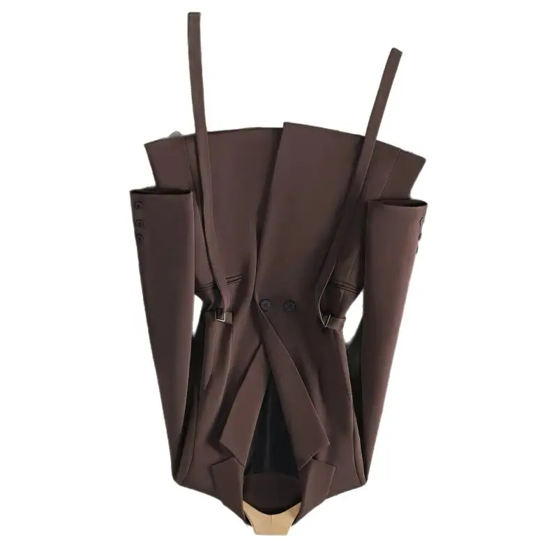 A Cinched Waist Deep Brown Upright Commuting New Autumn Fashion Women's Suit Coat A Double-breasted Collar Double Side Belts