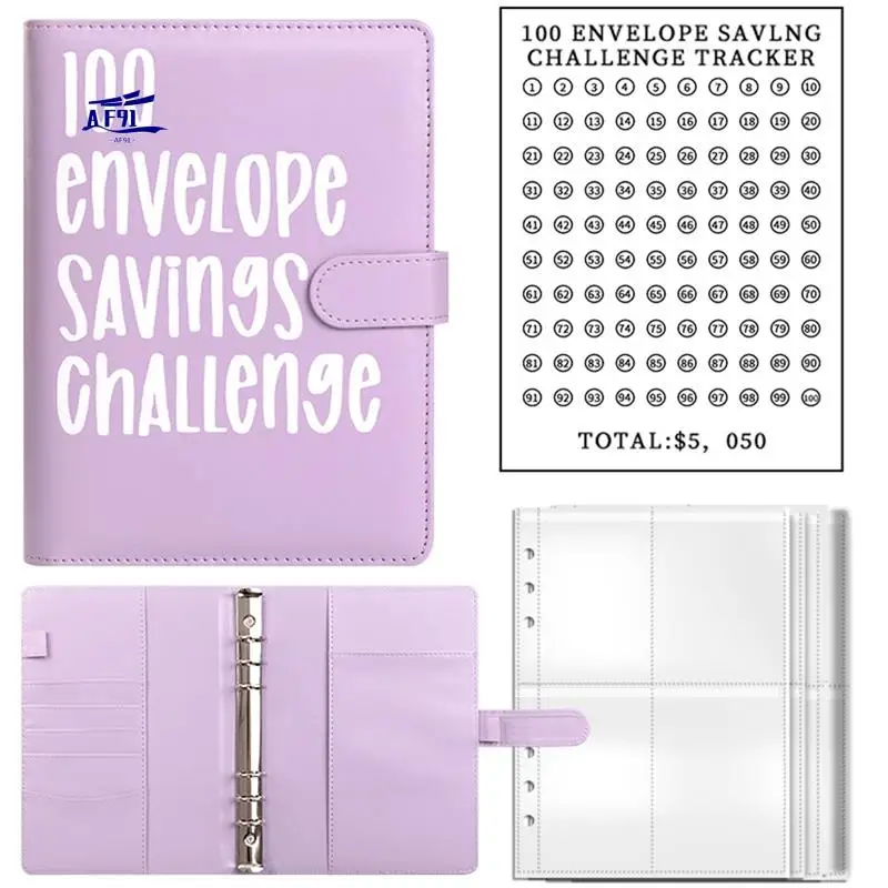 

AF91-100 Savings Challenges Book With Envelopes,A5 Envelope Challenge Binder,With Cash Envelopes-Savings Challenges(Purple) Dura