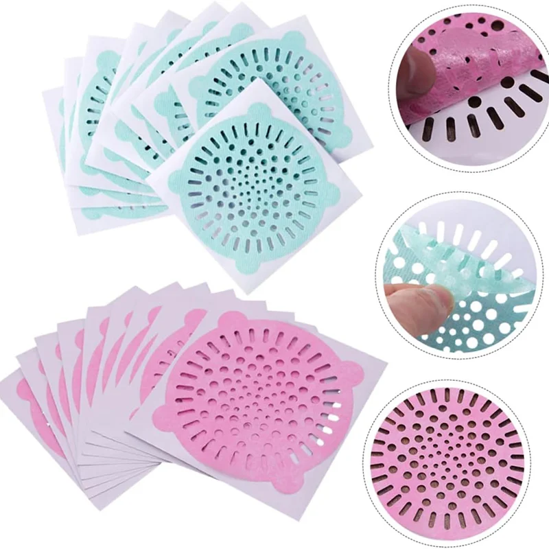 10Pcs Disposable Shower Drain Hair Catcher Round Hair Catchers Waterproof Adhesive Mesh Stickers for Shower Drain Cover Bathroom