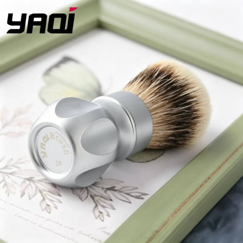 2026 YAQI 24mm Professional Gemini Matte Chrome Metal Handle Silvertip  Hair Shaving Brush for Men Shaving