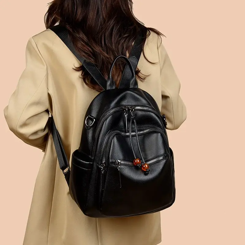 Retro Solid Color Backpack Women Leather Pebble Texture Large Capacity Daypack Ladies Fashion Daily  Commute Mochilas Mujer 2025