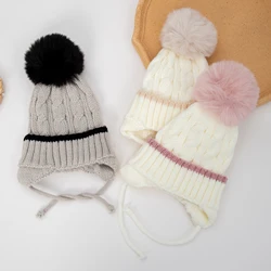Winter Boys Hats Baby Children's Knitted Warm Corchet Caps Cute Pompom Folded Beanies Thick Bonnets Kids Headwraps Infant Gift