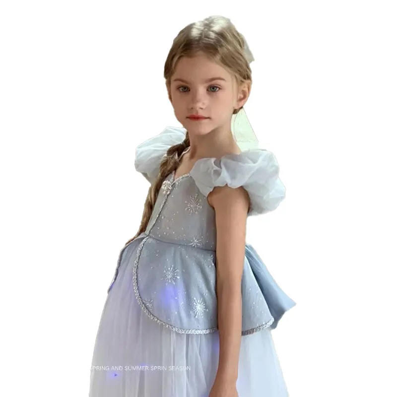 Children\'s Halloween Elsa Princess Cosplay Party Dress Summer Girl Birthday Clothes Dress+Butterfly headband Kids Clothing