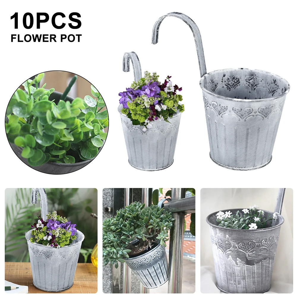 

Vintage Metal Hanging Flower Pot Iron Bucket Balcony Garden Planter Holder with Hook Home Decoration for Balcony Garden