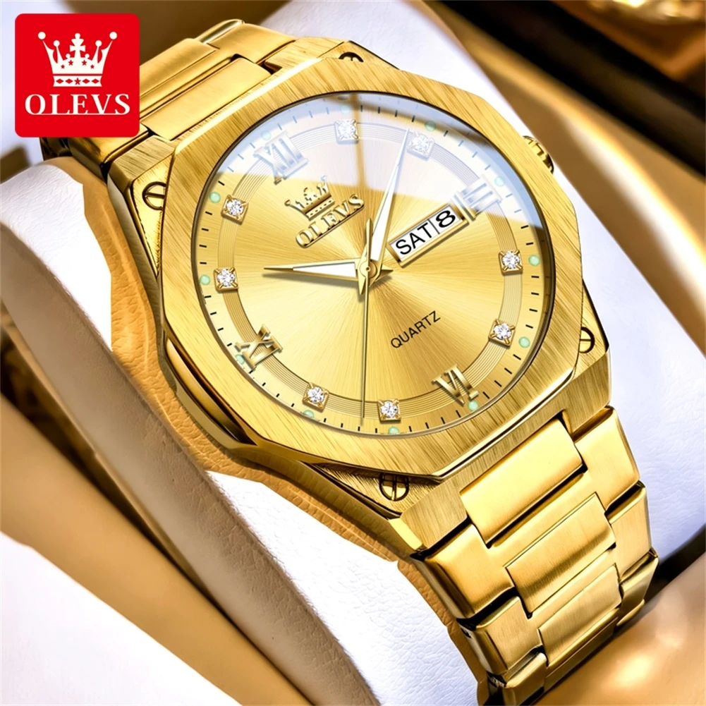 OLEVS 3736 Original Men's Watch Solid Stainless Steel Strap Diamond Roman Scale Man Hand Clock