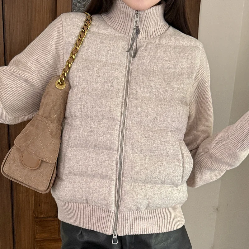 ملابس الخريف والشتاء النسائية عالية الجودة، معطف قصير من القطن المرقعة، سترة بسحاب مزدوج 25120515