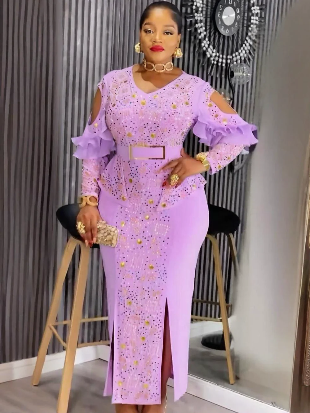 

Plus Size African Party Dresses for Women Dashiki Diamond Bodycon Slit Long Dress Elegant Turkey Muslim Wedding Evening Gown