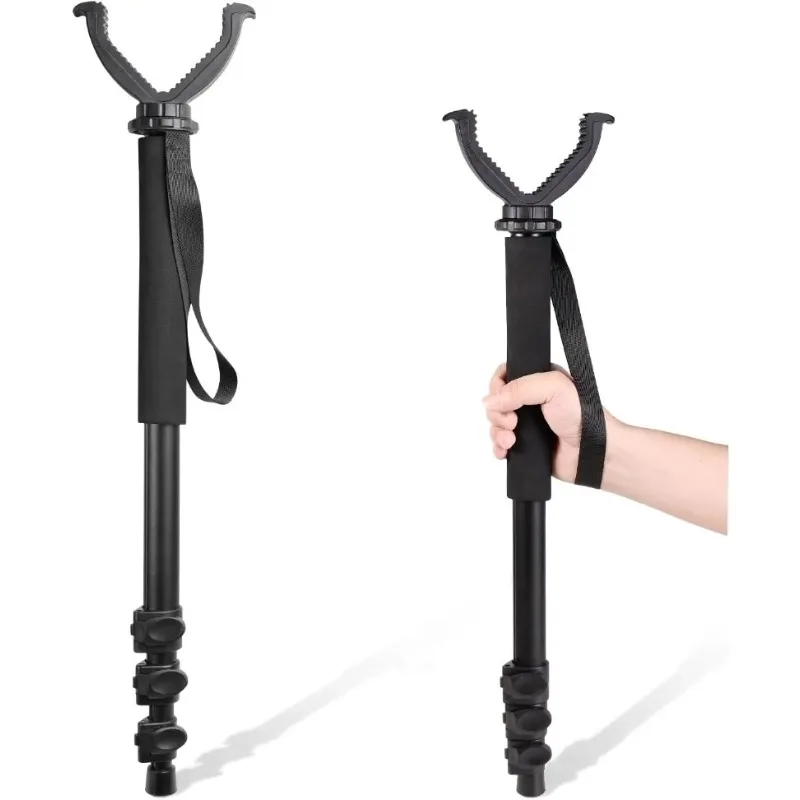 

Aluminum Hunting Shooting Accessory V Shaped Rotating Yoke Monopod Telescopic Shooting Stick Hunting Stick with Shoulder Strap