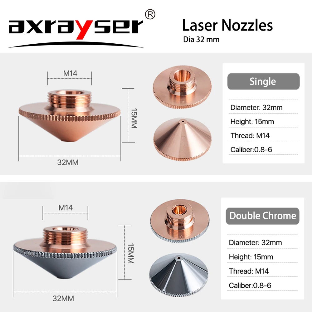 Imagem -02 - Raytools-bico Laser para Máquina de Corte de Fibra Diâmetro 32 mm M14 Calibre 0.86.0 mm Única Dupla Camada Bicos Laser