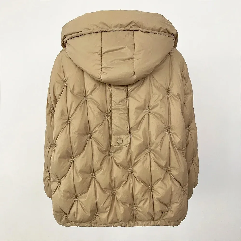 Piumino da donna coreano allentato caldo con cappuccio 2025 Piumino autunno/inverno Lady addensato 50% piumino d'anatra bianco