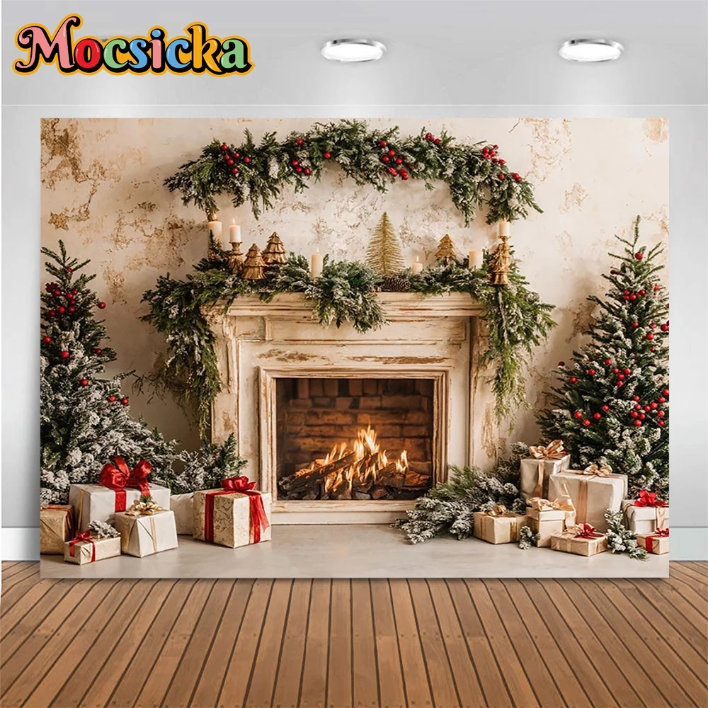 خلفية مدفأة بيضاء عتيقة للتصوير الفوتوغرافي ، شجرة عيد الميلاد ، إكليل ، هدية شمعة ، خلفية ، كشك ، غرفة عيد الميلاد ، استوديو صور عائلي