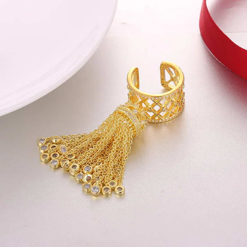 Luxury Royal Tassel Crown Rings For Women With Top Quality Cubic Zircon Adjustable Tassel Ring bague femme AR014