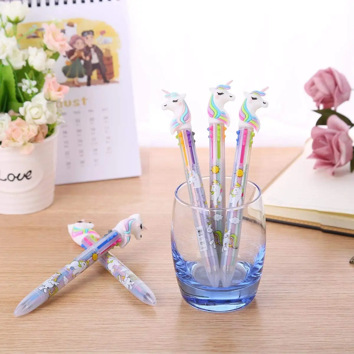 48 Pcs 6 Multicolor Unicorn Retractable Gel Pen Ballpoint Shuttle Liquid Ink Pens Set Supplies Office Gifts 6-Color-In-1