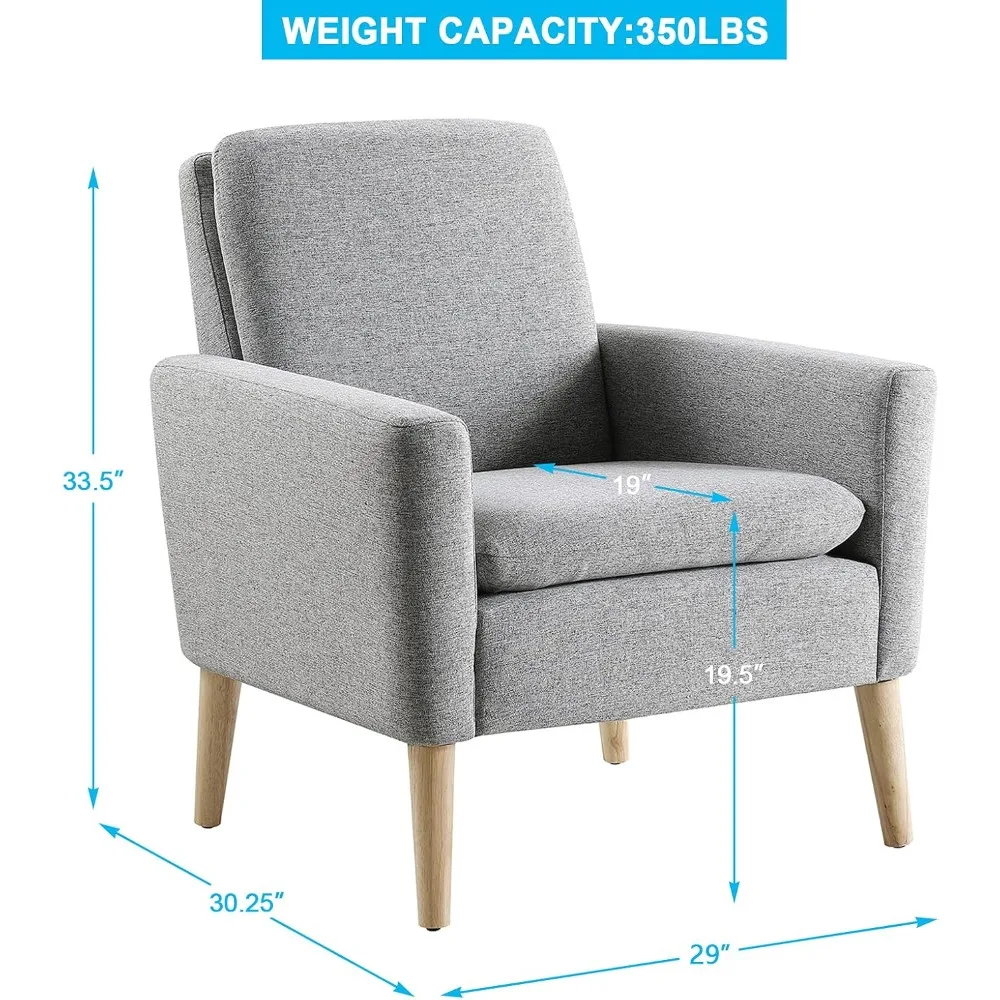 Mid-Century Modern Accent Chair Fabric Upholstered Comfy Reading Arm Chair for Bedroom, Living Room Stuffed Seat Single S