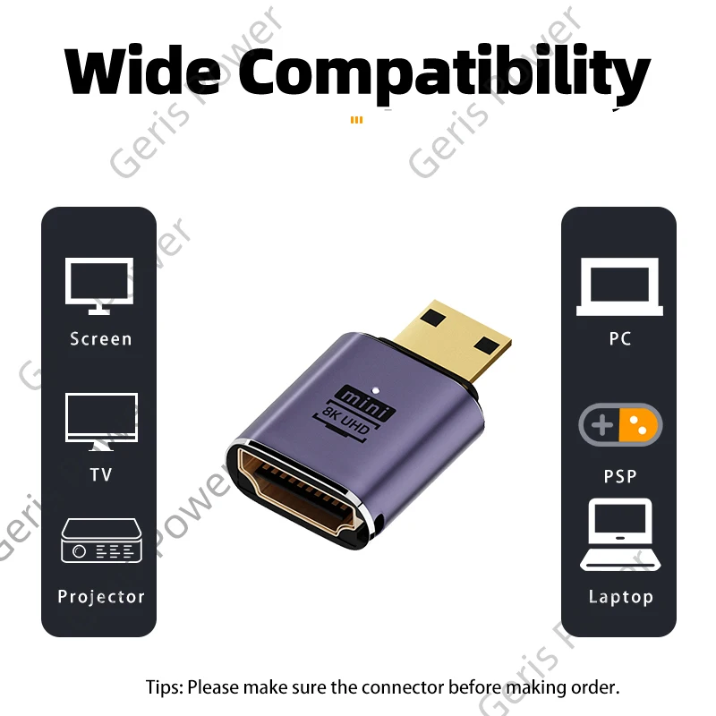 Hdmi-互換アダプター,オス-メスコンバーターアダプター,270度,8k hdコネクタ,ミニ/マイクロhdmi互換,エクステンダー