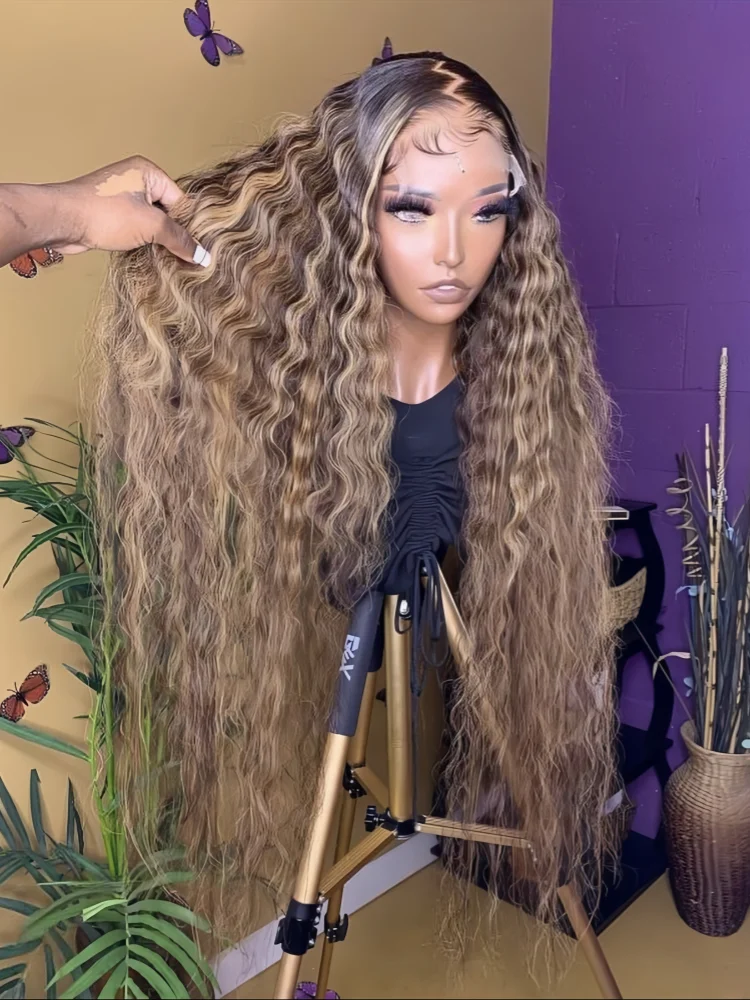 200 High Density Deep Wave Highlight 13x4 13x6 HD Kant Frontal Water Wave Pruik Braziliaans Gekleurd Haar P4/27 Krullend Haarwerk van Echt Haar - afbeelding 2