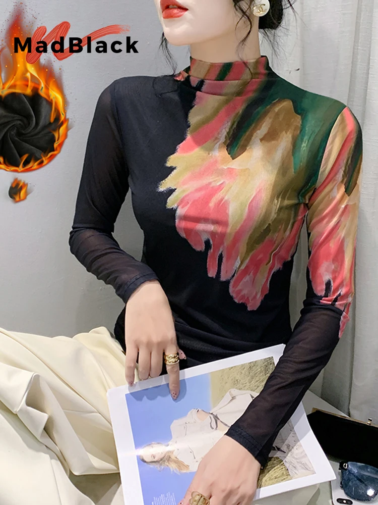 

MadBlack-Женская флисовая футболка в европейском стиле, сексуальная водолазка с геометрическим принтом, клубная одежда, тонкая футболка S-3XL с длинными рукавами, осень 209, T5N211CC