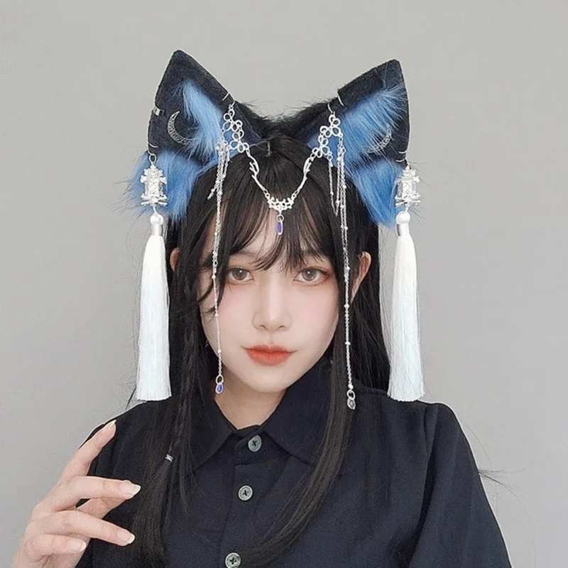 ผู้หญิงสัตว์หมาป่าหู Hairband พู่จี้ตุ๊กตาแถบคาดศีรษะ Furry อะนิเมะคอสเพลย์ผม Hoop สาวปาร์ตี้เครื่องแต่งกาย Photo Props