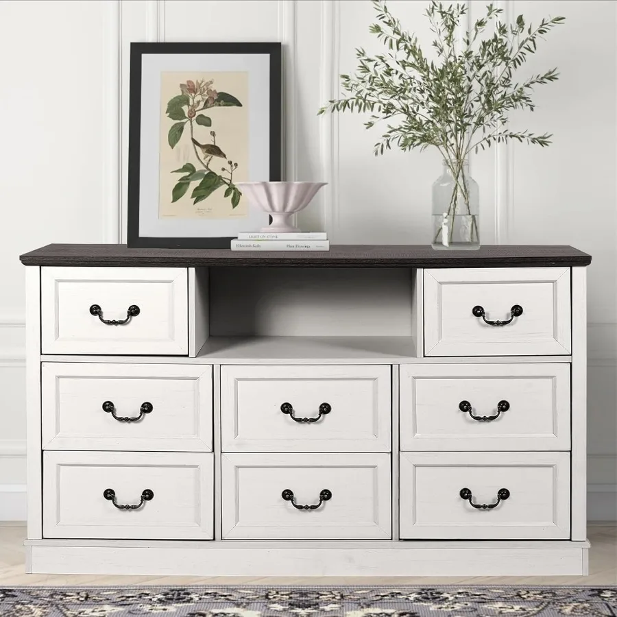 Farmhouse 8 Drawers Dresser for Bedroom 55 Wide Wood Rustic Chest of Drawers with tural Texture Vintage Closet Storage Dressers