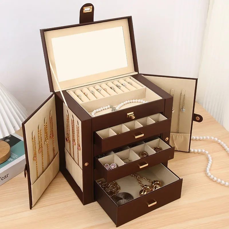 New Large Capacity Pu Jewelry Box With 10 Layers To Store Necklaces, Rings, Earrings And Bracelets For Girls Jewelry Organizer