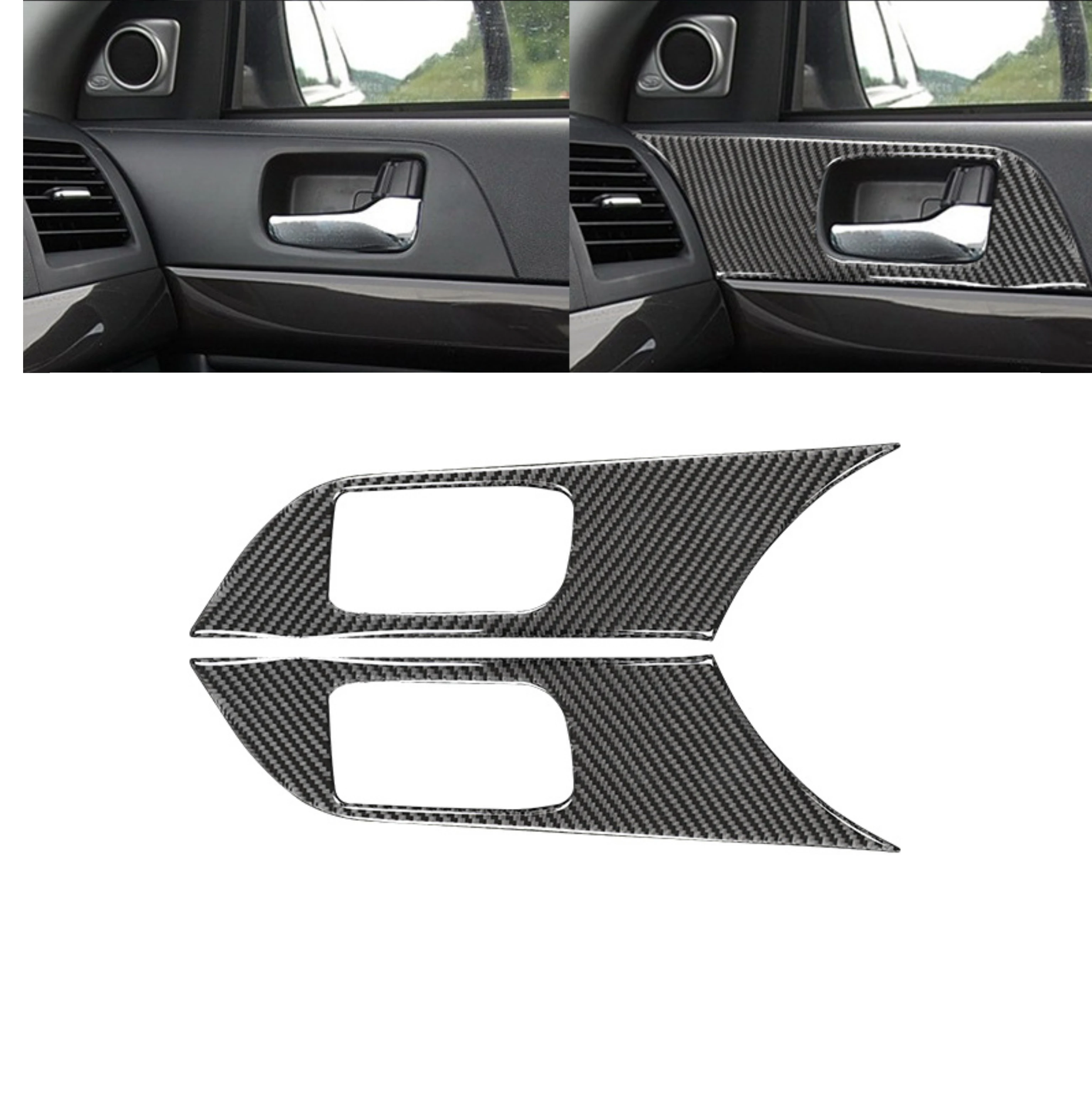 For Mitsubishi Lancer EVO 2008-2015 Carbon Fiber Rear Door Control Panel Sticker Handle Modified Trim Accessories Plastic