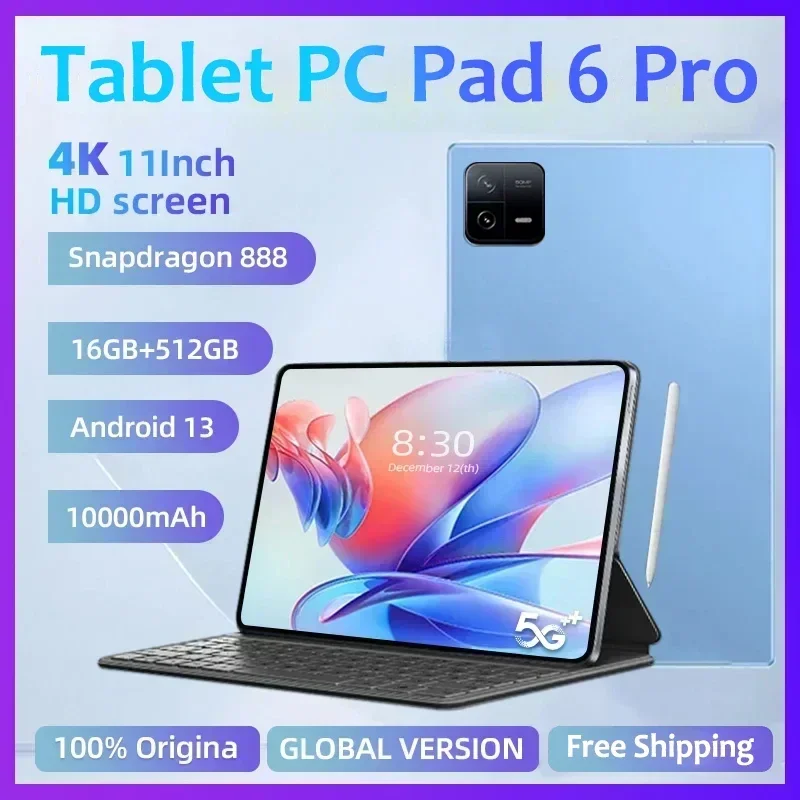 

2024 Pad 6 Pro Original Global Version 16GB+1TB Android 13 Snapdragon 888 Xioami Tablets PC 11inch 5G Dual SIM Card HD 4K Mi Tab