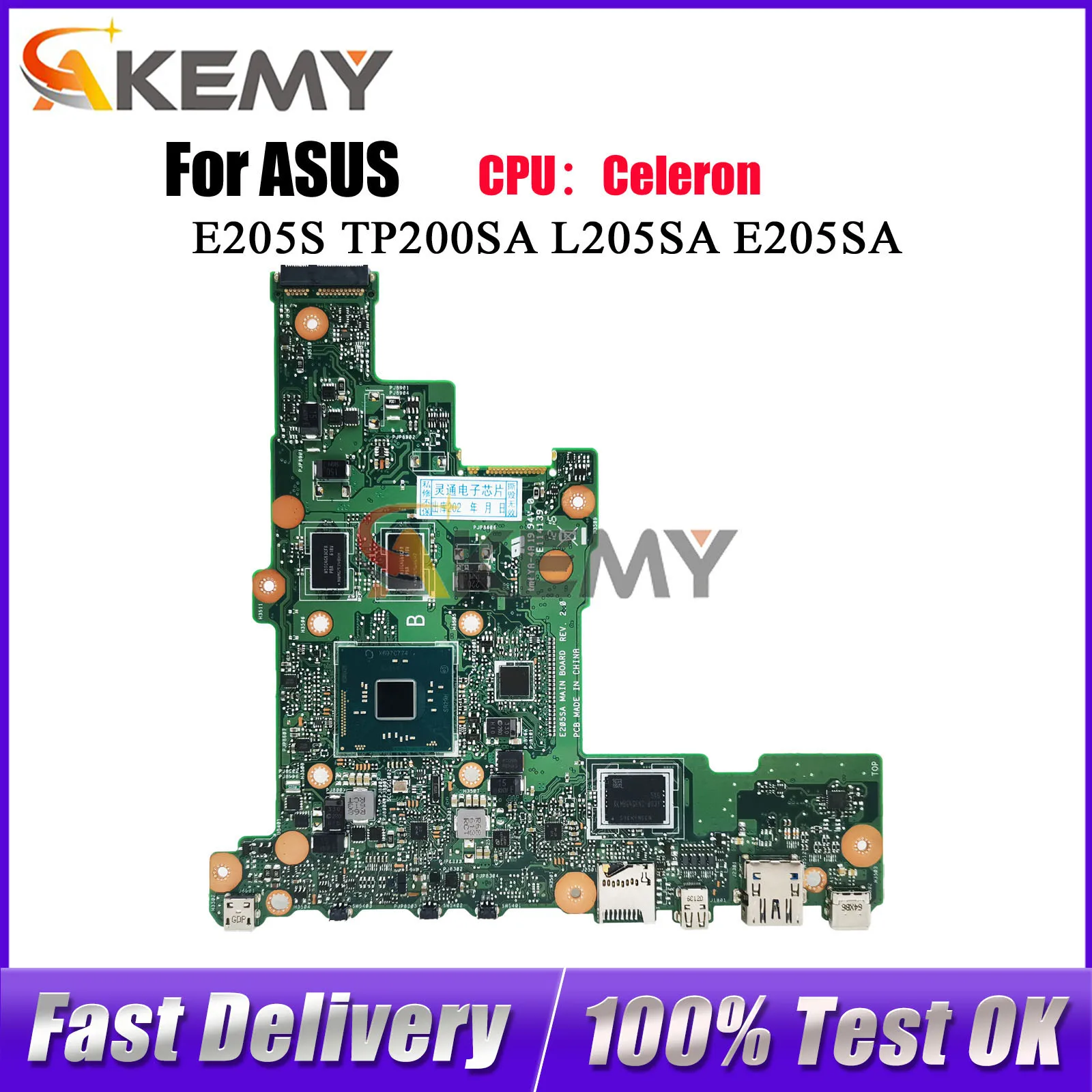 E205SA Laptop Motherboard For ASUS EeeBook TP200SA E205S E205S E205SA L205SA Notebook Mainboard With Celeron CPU 104% tests OK