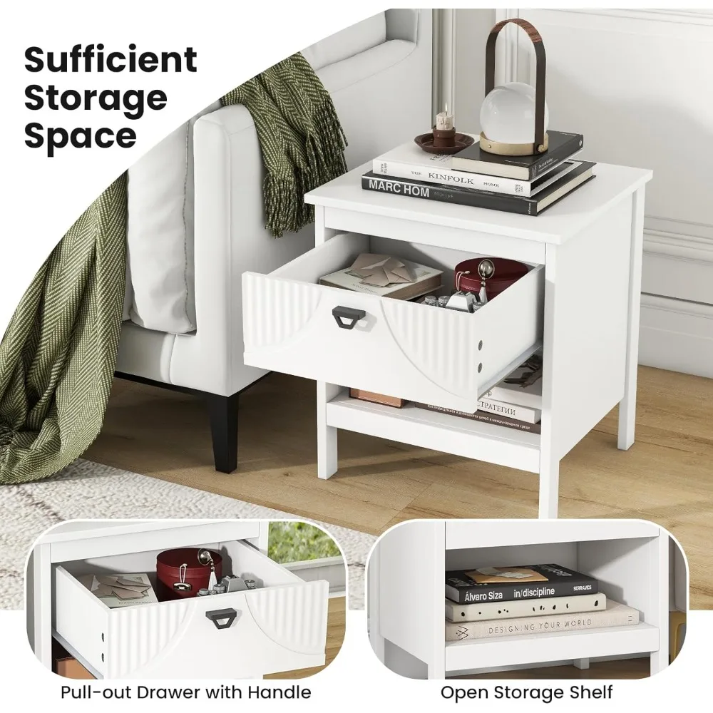 مجموعة منضدة معاصرة مكونة من قطعتين، وطاولات بجانب السرير مزدوجة مع درج ورف تخزين لاستخدام غرفة النوم #5