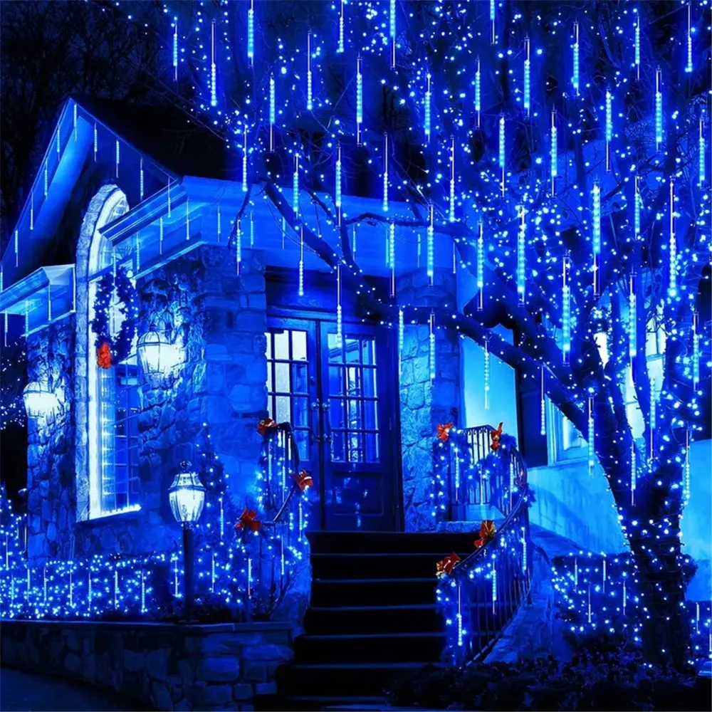 

US/EU Plug 8Tubes Meteor Shower LED String Lights Street Decoration Fairy Garland Wedding Christmas Lights Outdoor Lighting