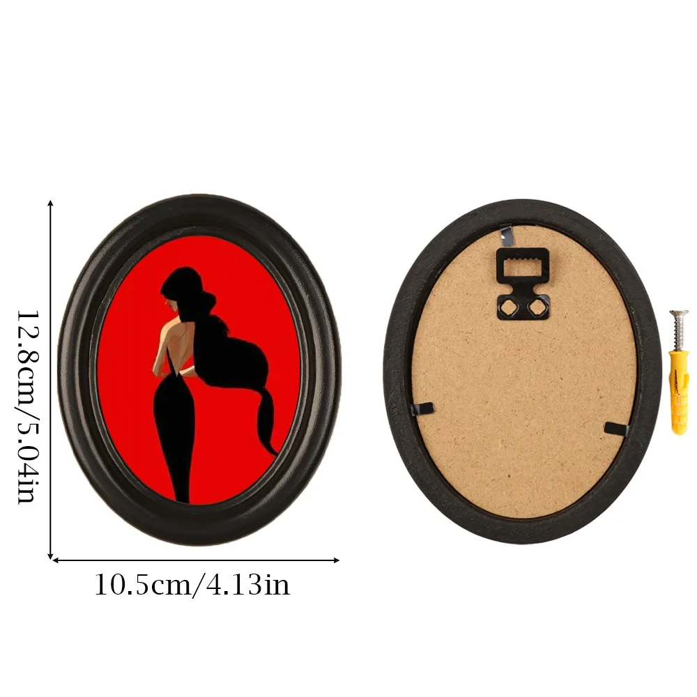 Plastic Oval Picture Frame with Surreal Art Print, Black Gothic Dark Wall Hanging Decor for Dark Academia Witchy Home Room