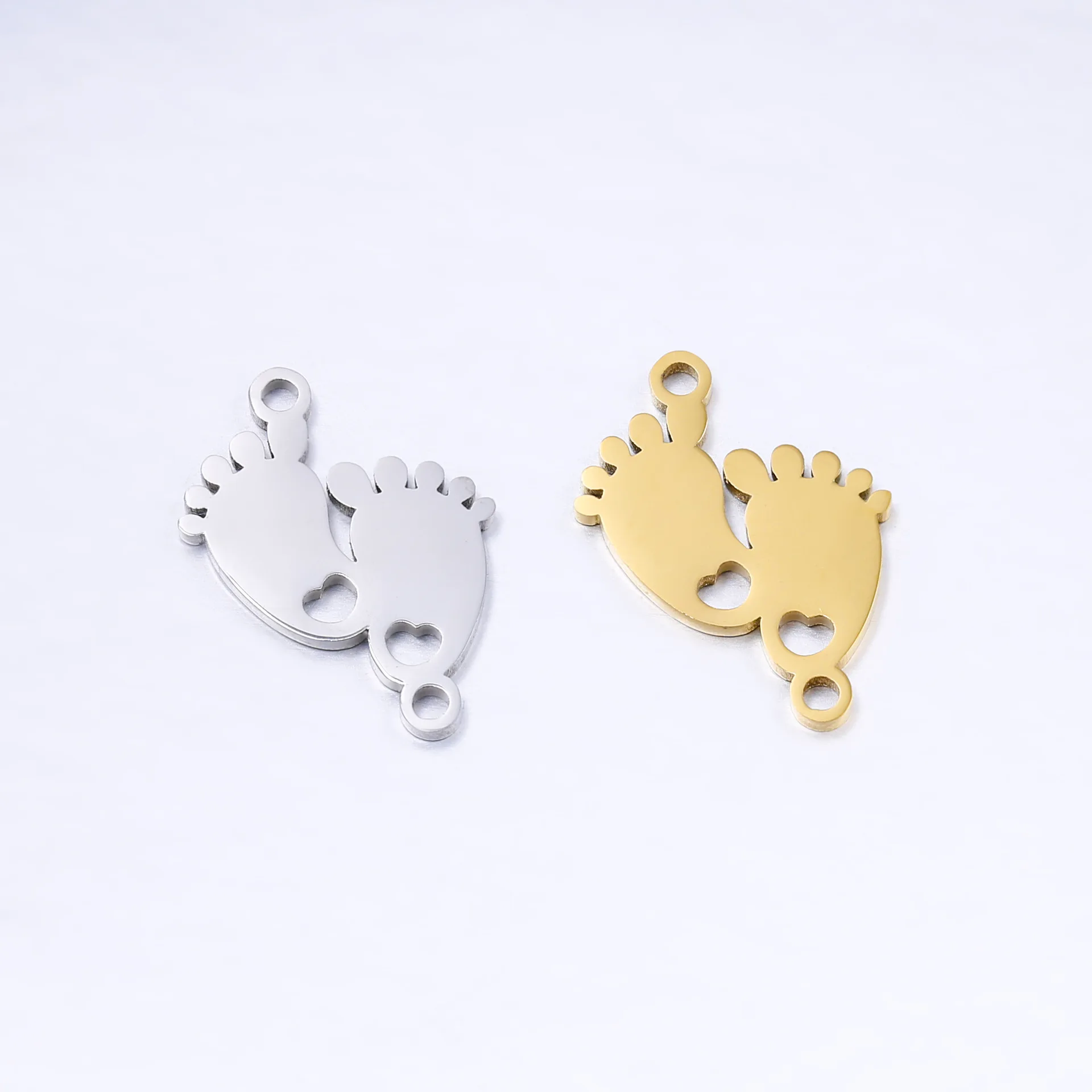 5Pcs/Lot Feet Charms Stainless Steel Cute Baby Foot Pendant  Double Hole Connectors for DIY Jewelry Making Supplies Accessories