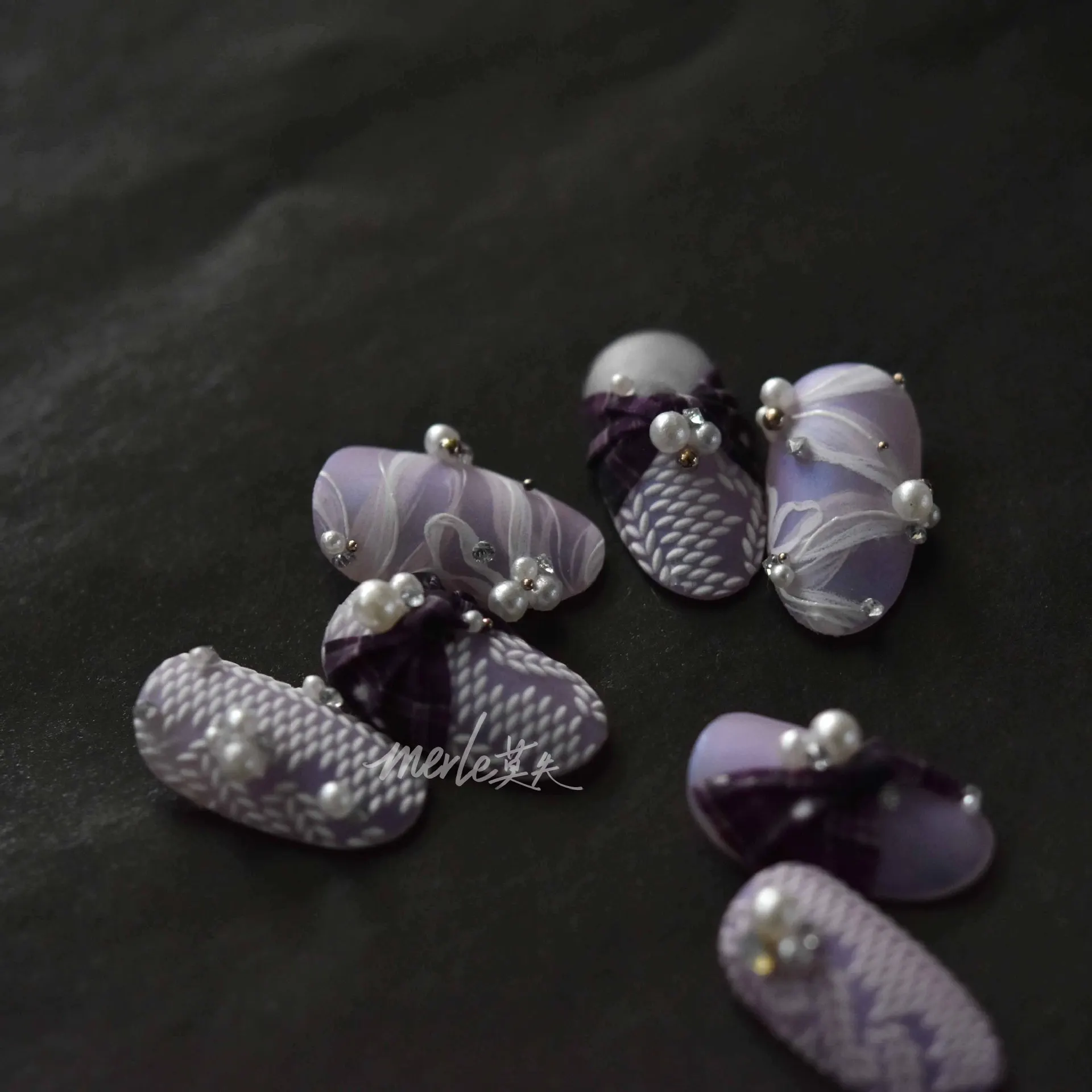French Nail Stickers Delicate Ribbons Pearls Crystal Accents Self-Adhesive Nail Decorations Sticker Elegant Nail Art Accessories
