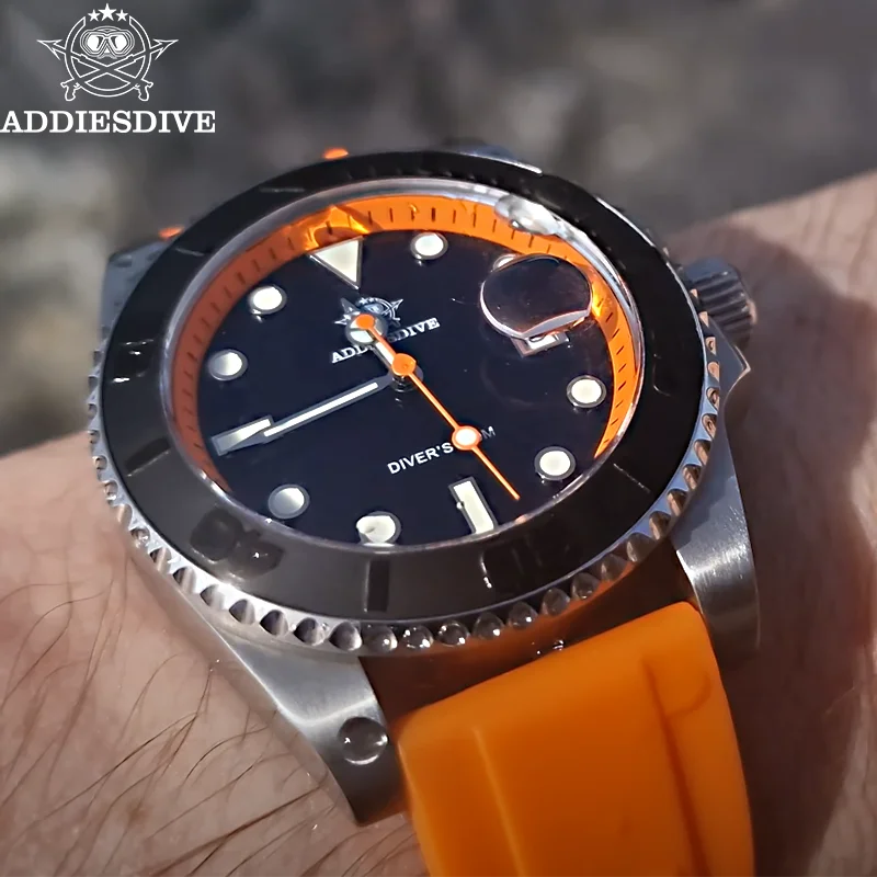 

ADDIESDIVE Кварцевые наручные часы 41 мм Поворотный безель ТПУ Резиновый ремешок 200 м Dive BGW9 Супер синяя светящаяся дата Relogios Masculino