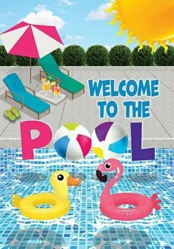 Welcome To The Pool Flamingo Duck Floaties Garden Flag