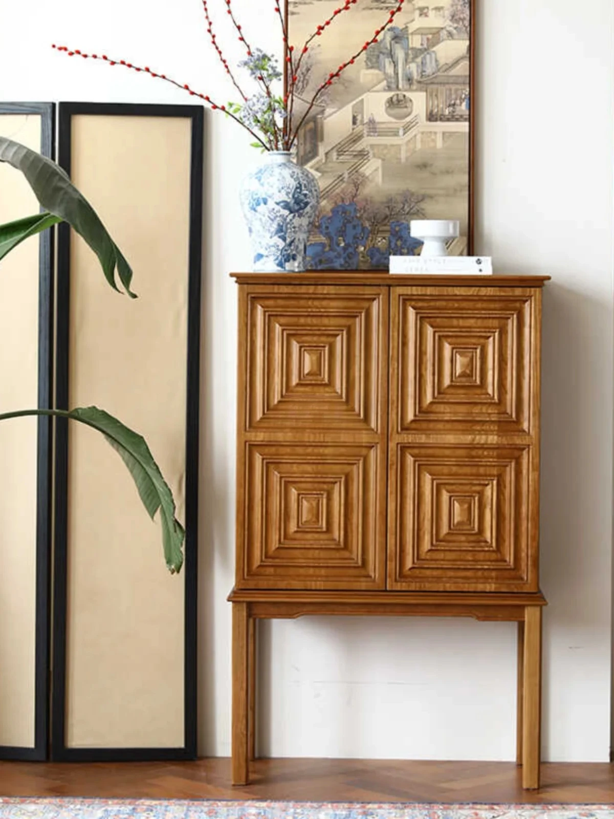 

Solid Wood Sideboard Wall Integrated Storage Hallway Multi-Functional Curio Cabinet