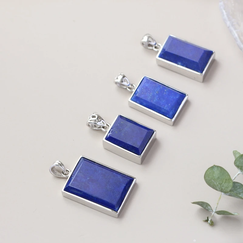 Authentic 925 Sterling Silver Pendant Inlaid Natural Lapis Rectangular Pendant Each Piece Being A Unique Image Lady Jewelry Gift