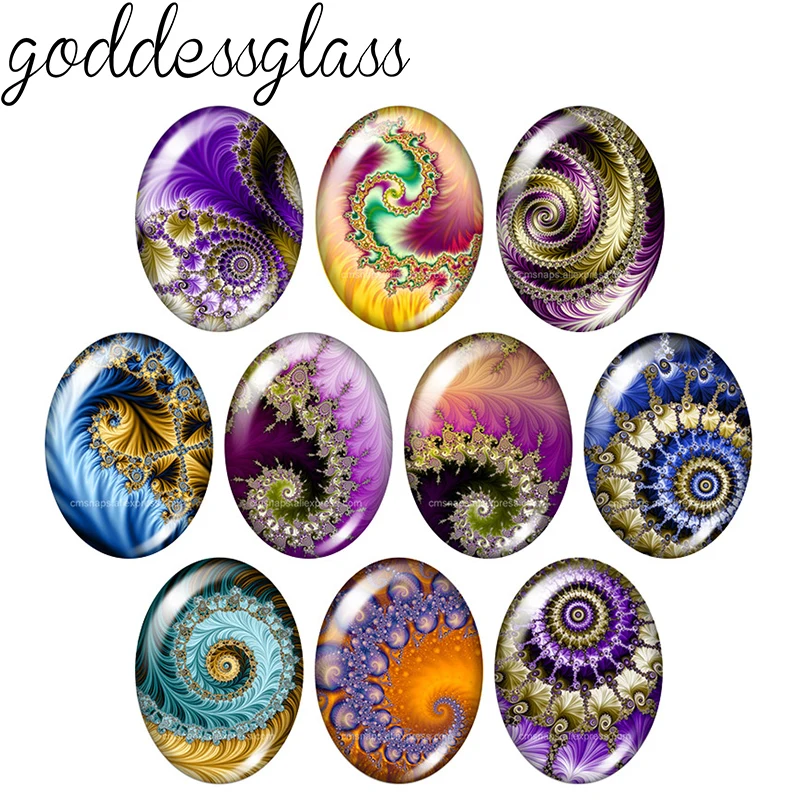 Colorful Rotating Fractal Shells Patterns 10pcs 13x18mm/18x25mm/30x40mm Oval photo glass cabochon demo flat back Making findings