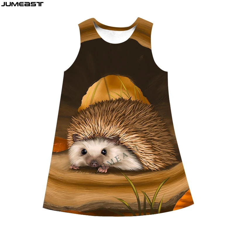 

Jumeast Y2k Women 3D Printed Dresses Hip Hop Lovely Animal Hedgehog Summer Sleeveless Dress Suspender Nightdress