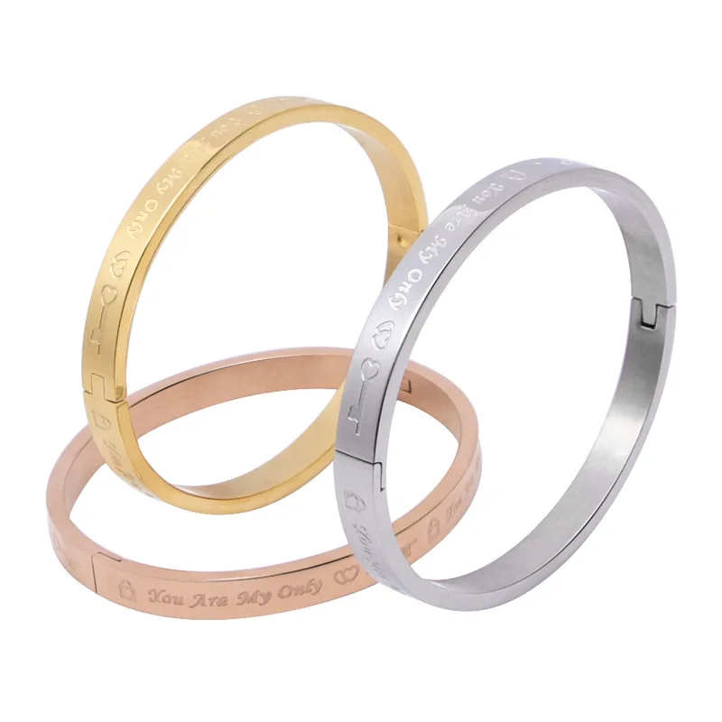 Wholesale You Are My Only Love Stainless Steel Key And Lock Pattern Bangle For Women Gift Fashion Jewelry