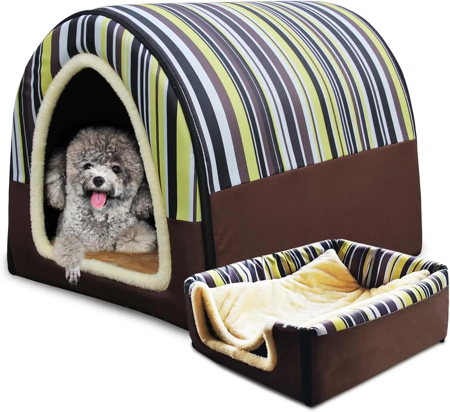 

Dog Bed Cat Bed,2 Ways to Use,Indoor Pet House with Fluffy Mat,Removable and Washable Cover,Splash-Proof House Non-Slip Bottom