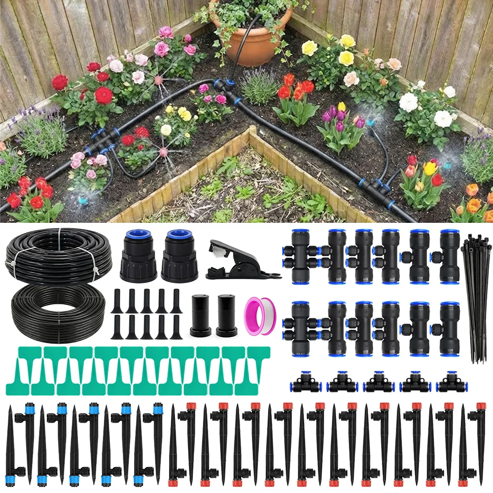 30 Adjustable Drip for Yard, Lawn & Greenhouse (100FT) 2026 Upgraded DIY Automatic Plant Watering Kit with Push-Fit Connectors