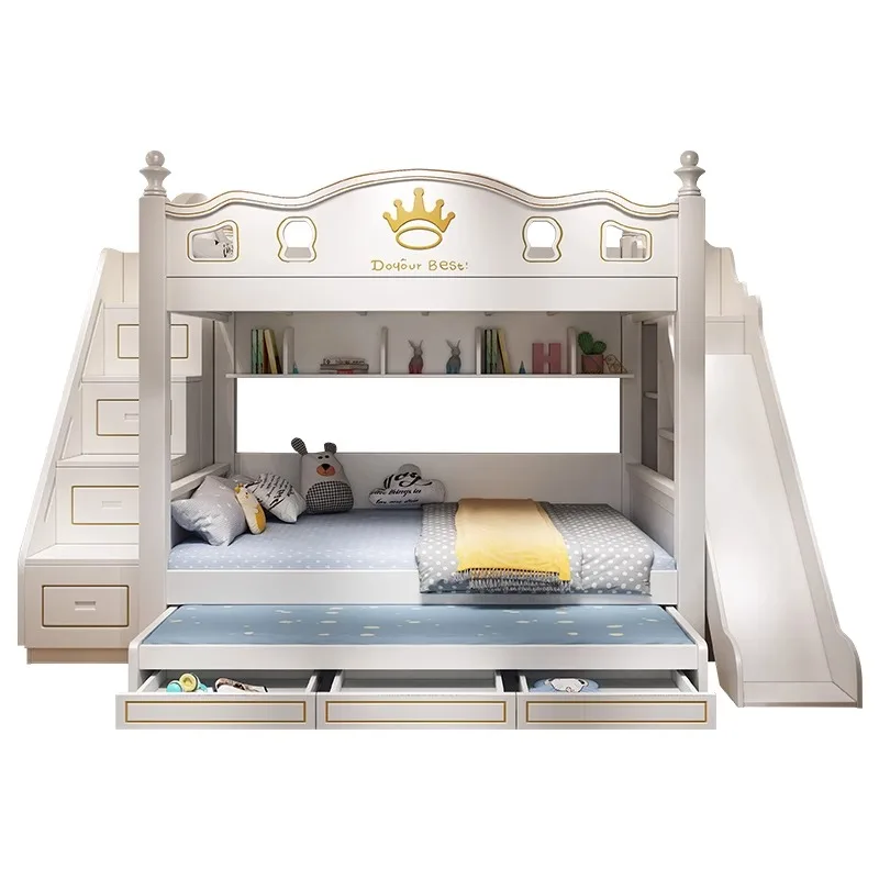 Upper and lower bunk beds, children's high and low child and mother beds, small apartments, same width beds, with slides