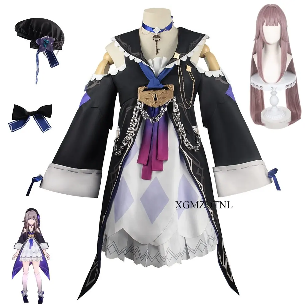 Honkai Star Rail Hero Cosplay Costume para Mulheres, Peruca Headwear, Colar, Estação Espacial, Acessórios de Festa de Halloween, Adereços para Meninas