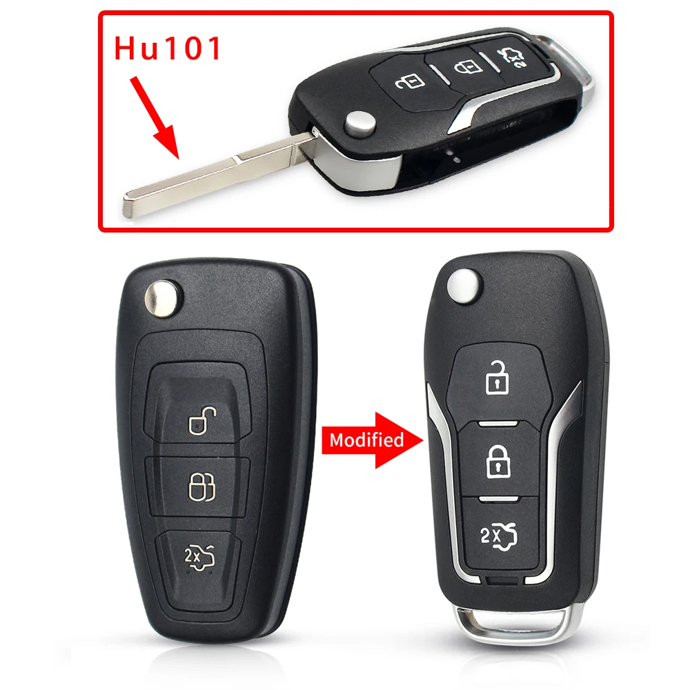KEYYOU 3 Buttons Folding Remote Key Shell Flip Car Case for Ford Focus Fiesta C-Max S-Max Ka Mondeo Galaxy Fob HU101/FO21
