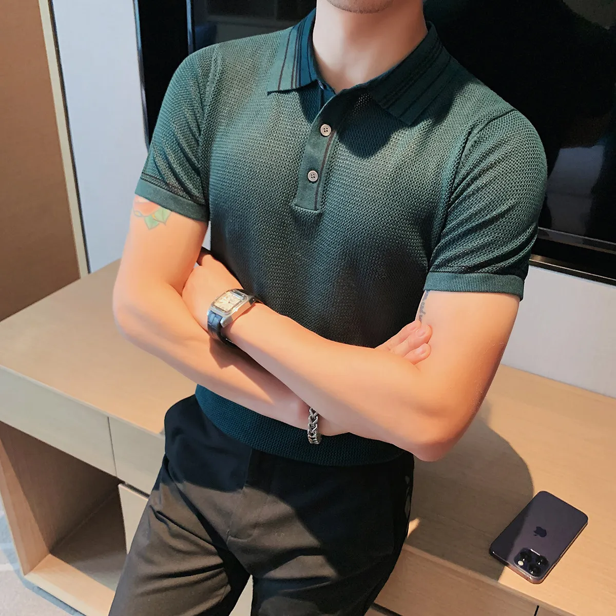 2026 Summer Men's Quick-drying Knit Polo Shirts Solid Color Breathable Casual Comfortable Stylish Casual Short-Sleeved Top W98