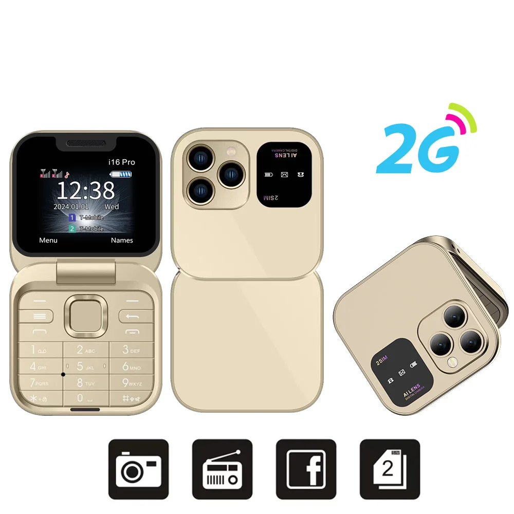 SERVO i16 Pro 2G GSM/4G LTE Netzwerk Kleines Flip-Handy 2 SIM Standby-Anruf Aufnahme Geschwindigkeitszifferblatt 1,77" Mini-Klapphandy