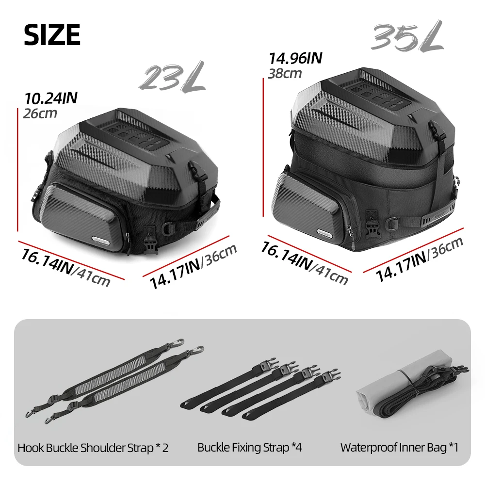 Rhinowalk Back Helmet Storage Bag Waterproof 23L-35L Expandable Tail Saddle Pack Motorcycle Riding Backpack Inner Rainproof Bag