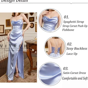 Satinkleid mit Spaghetti -Griff, Spree für Frauen, Nachtkleider, Fischknochen, Push Up, Elegant, Bodycon, Party, langes Kleid 10 Hauptverkaufskleider - №9